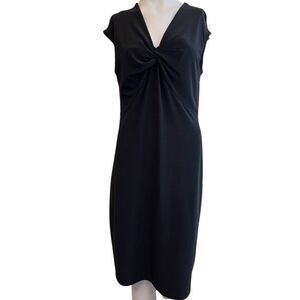 Lauren Ralph Lauren Large Black Sheath Dress Sleeveless Stretch Knotted V Neck
